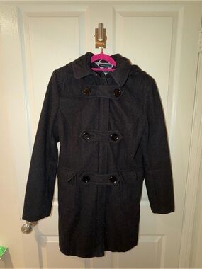 Tommy Hilfiger Black Wool Pea Coat with Toggle Buttons